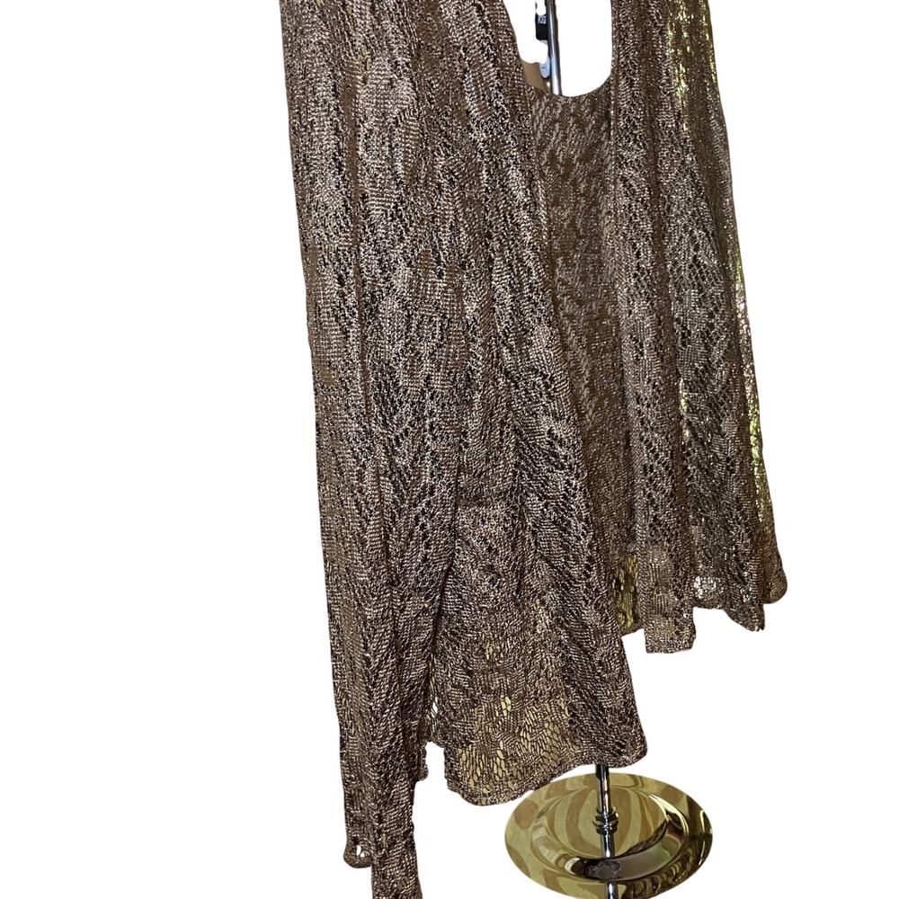 Positive Attitude Cardigan Set Women 14 Gold Metallic Crochet 2pc Vintage - Picture 5 of 10